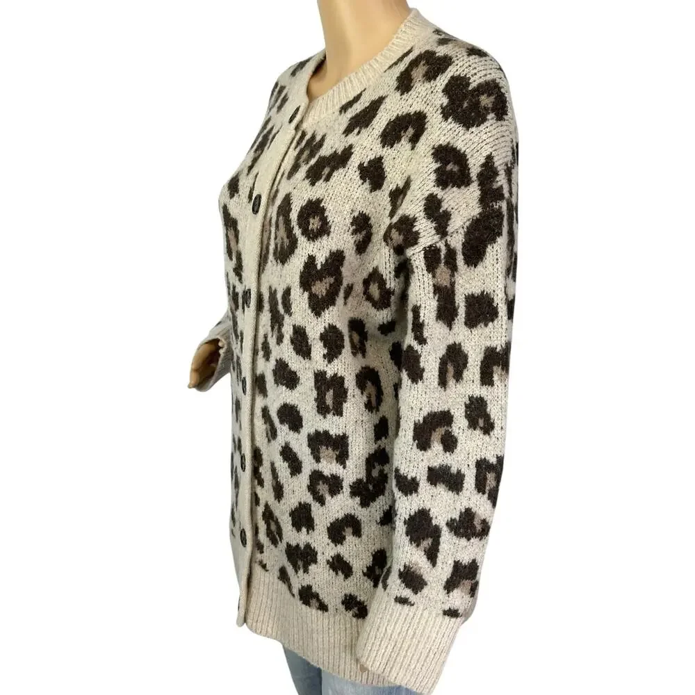 J. Crew Oversized Cardigan Sweater in Leopard Print BJ572 Size S